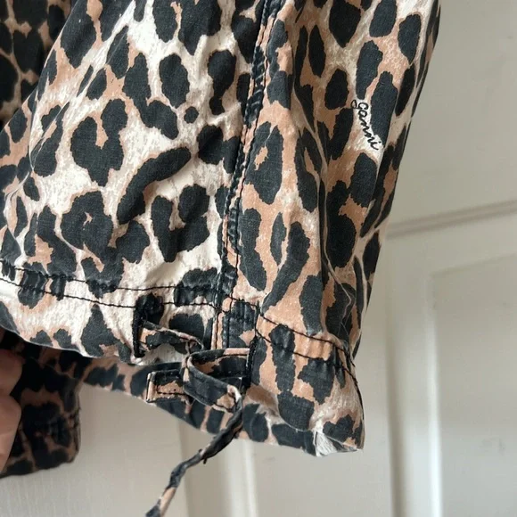 GANNI Leopard Washed Cotton Canvas Drawstring Trousers in Almond Milk 42 - Picture 8 of 13